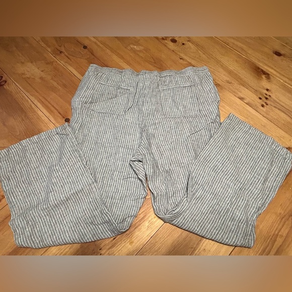 Ellen Tracy 100 % Linen Gray Striped casual Pants size XL - Picture 6 of 7